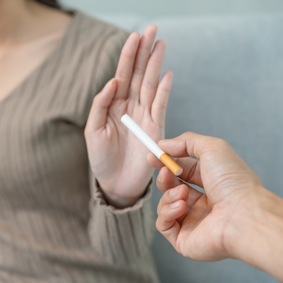 No smoking. Woman stop smoke, refuse, reject, destroy, smash cigarette, say no. quit smoking for health. world tobacco day. drugs, Lung Cancer, Respiratory, Pulmonary disease, narcotic, nicotine
