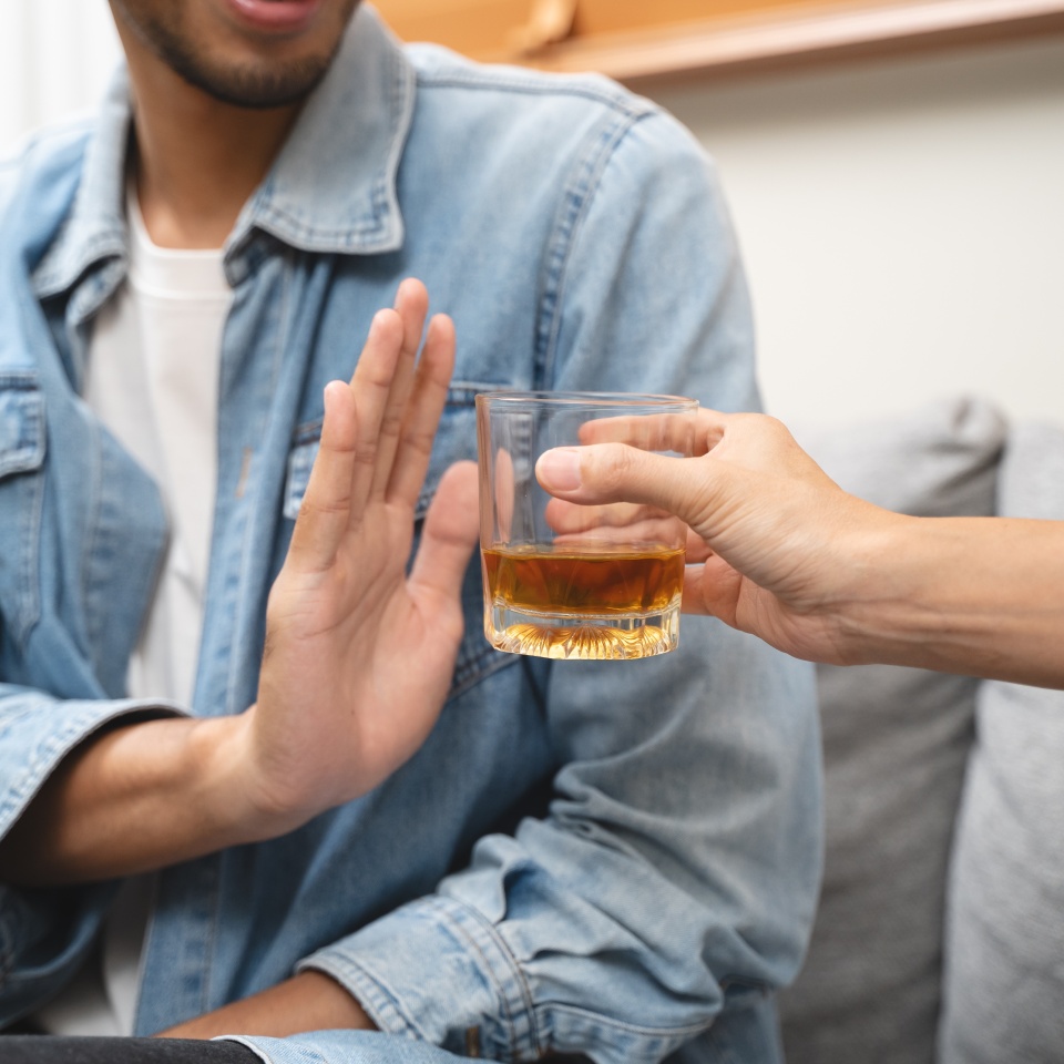 Stop alcohol concept. Person refuse to drink alcohol.